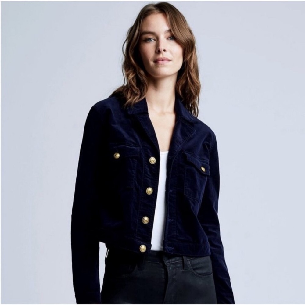 L'AGENCE Navy Blue and Gold Blazer Modern Jacket